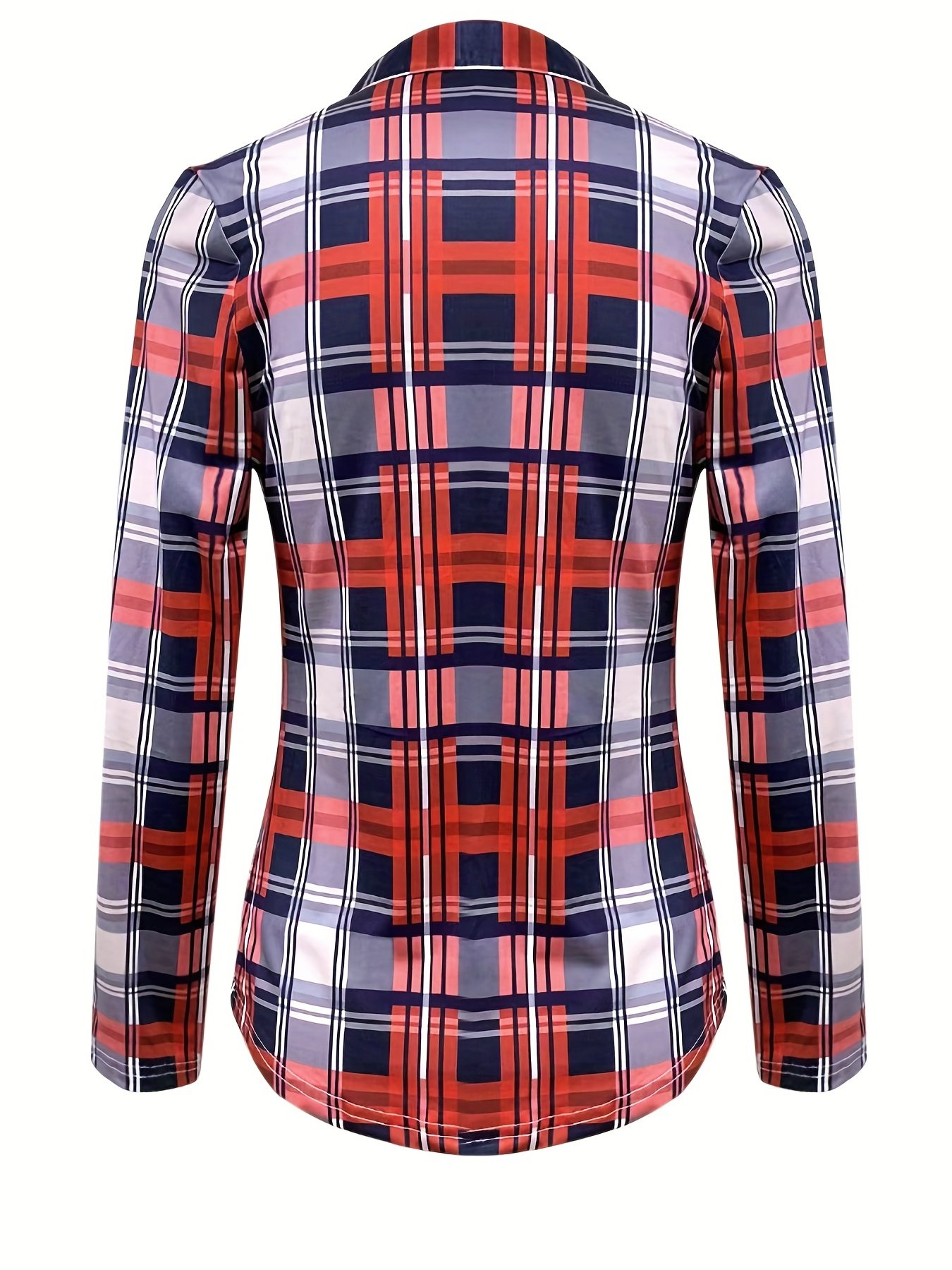 Plaid Print Drawstring Blouse, Casual Long Sleeve V Neck Blouse, Women's Clothing - Image 6