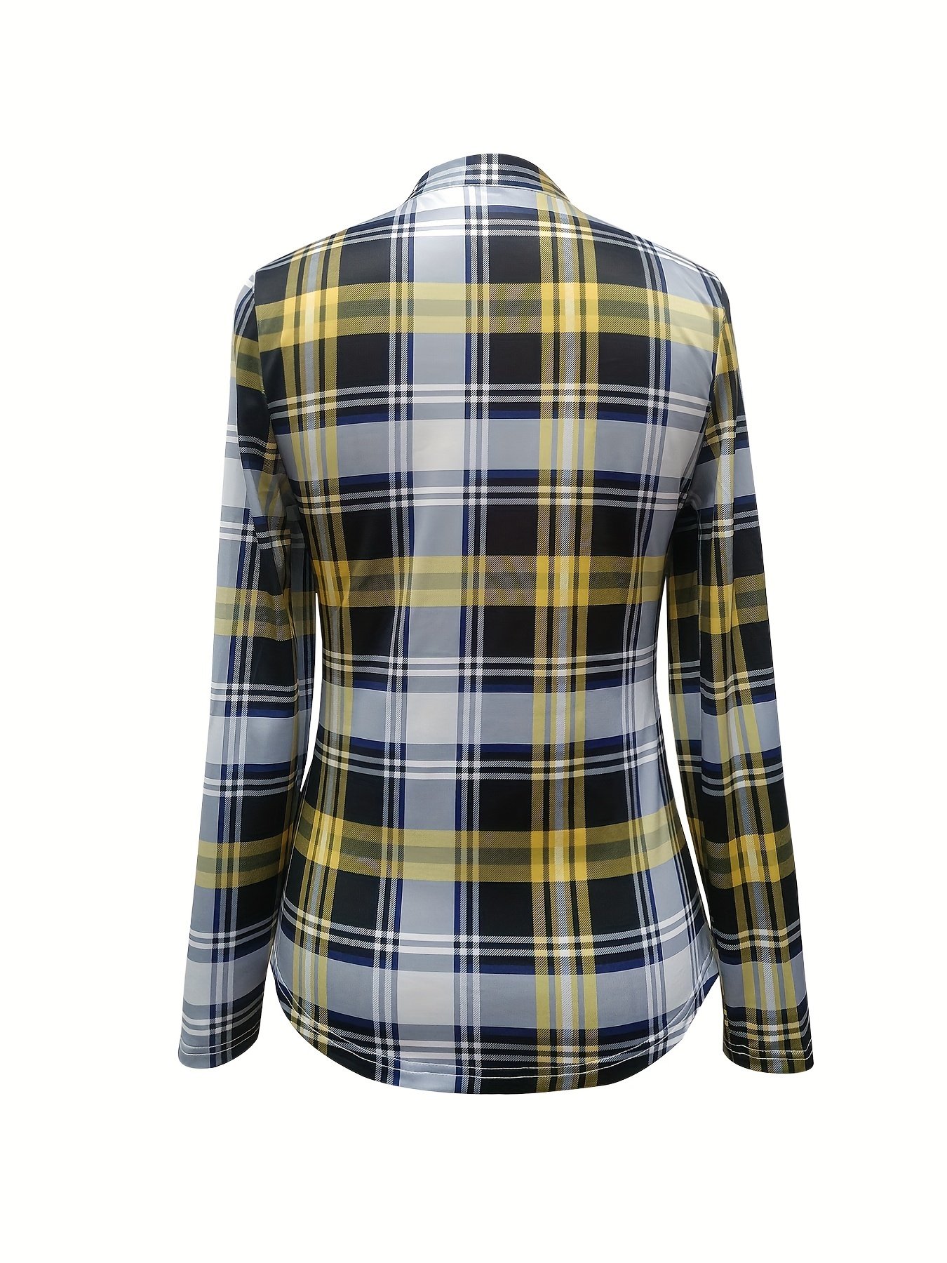 Plaid Print Drawstring Blouse, Casual Long Sleeve V Neck Blouse, Women's Clothing - Image 4