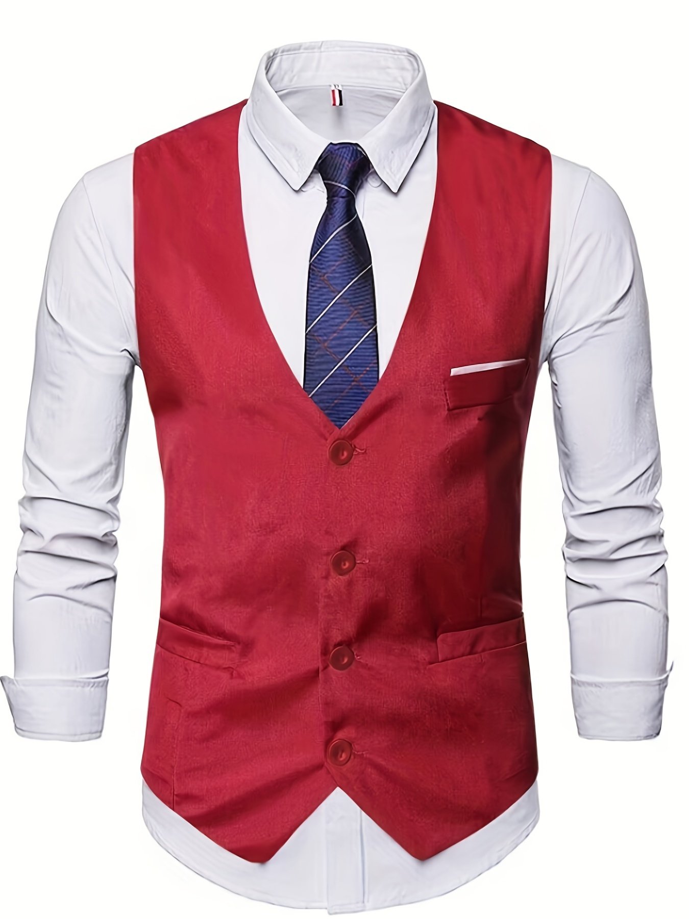 V Neck Smart Suit Vest, Men's Casual Retro Style Solid Color Single Breasted Waistcoat For Wedding Dinner Suit Match - Image 2