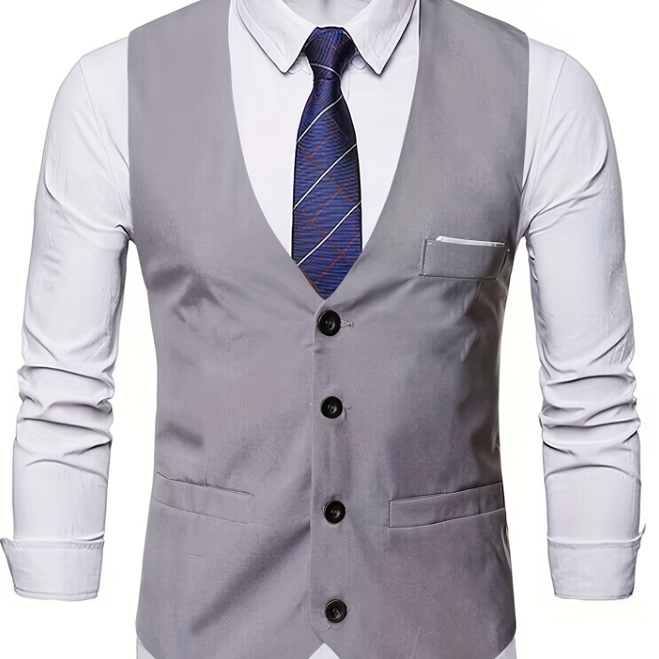 V Neck Smart Suit Vest, Men's Casual Retro Style Solid Color Single Breasted Waistcoat For Wedding Dinner Suit Match - Image 14