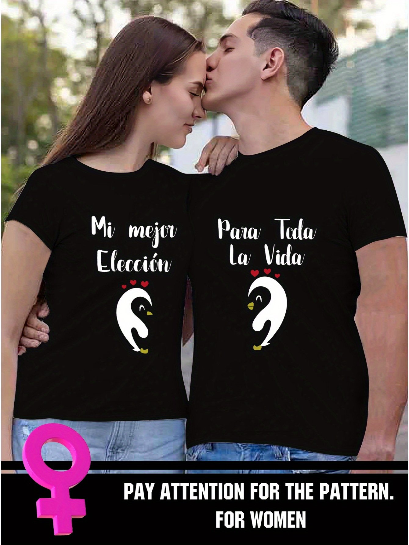 Couples Matching Penguin Print T-Shirts - Polyester Blend Casual Crew Neck Tees with Slight Stretch for Men and Women, Regular Fit Short Sleeve Tops for Summer Leisure - Image 2