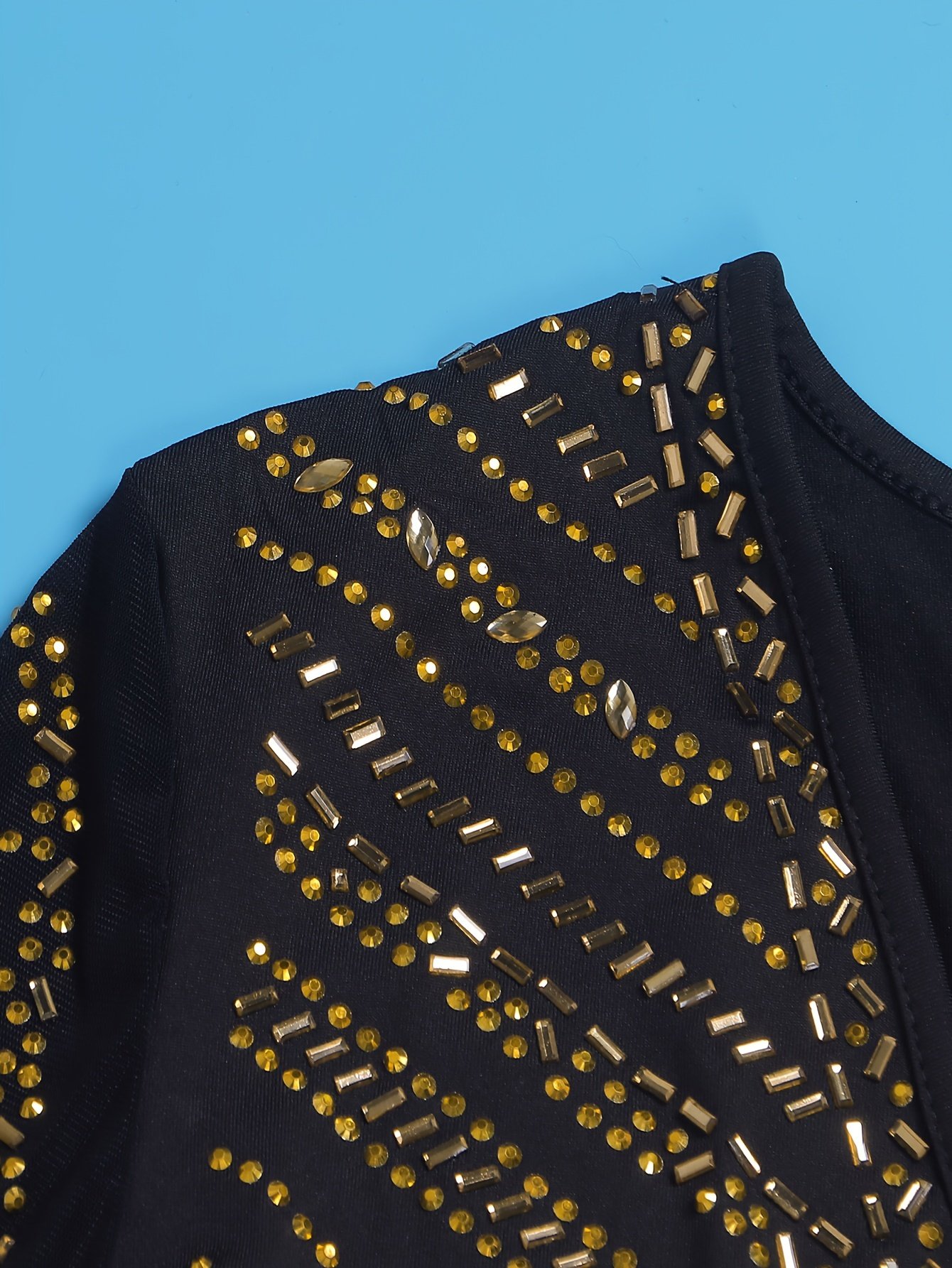 Plus Size Rhinestone Skinny Jumpsuit, Sexy Deep V Neck Long Sleeve Jumpsuit For Party & Club, Women's Plus Size Clothing - Image 9