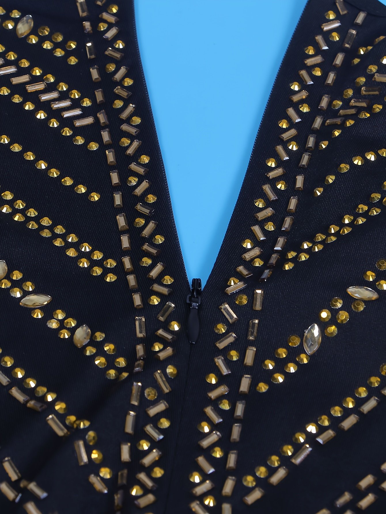 Plus Size Rhinestone Skinny Jumpsuit, Sexy Deep V Neck Long Sleeve Jumpsuit For Party & Club, Women's Plus Size Clothing - Image 5