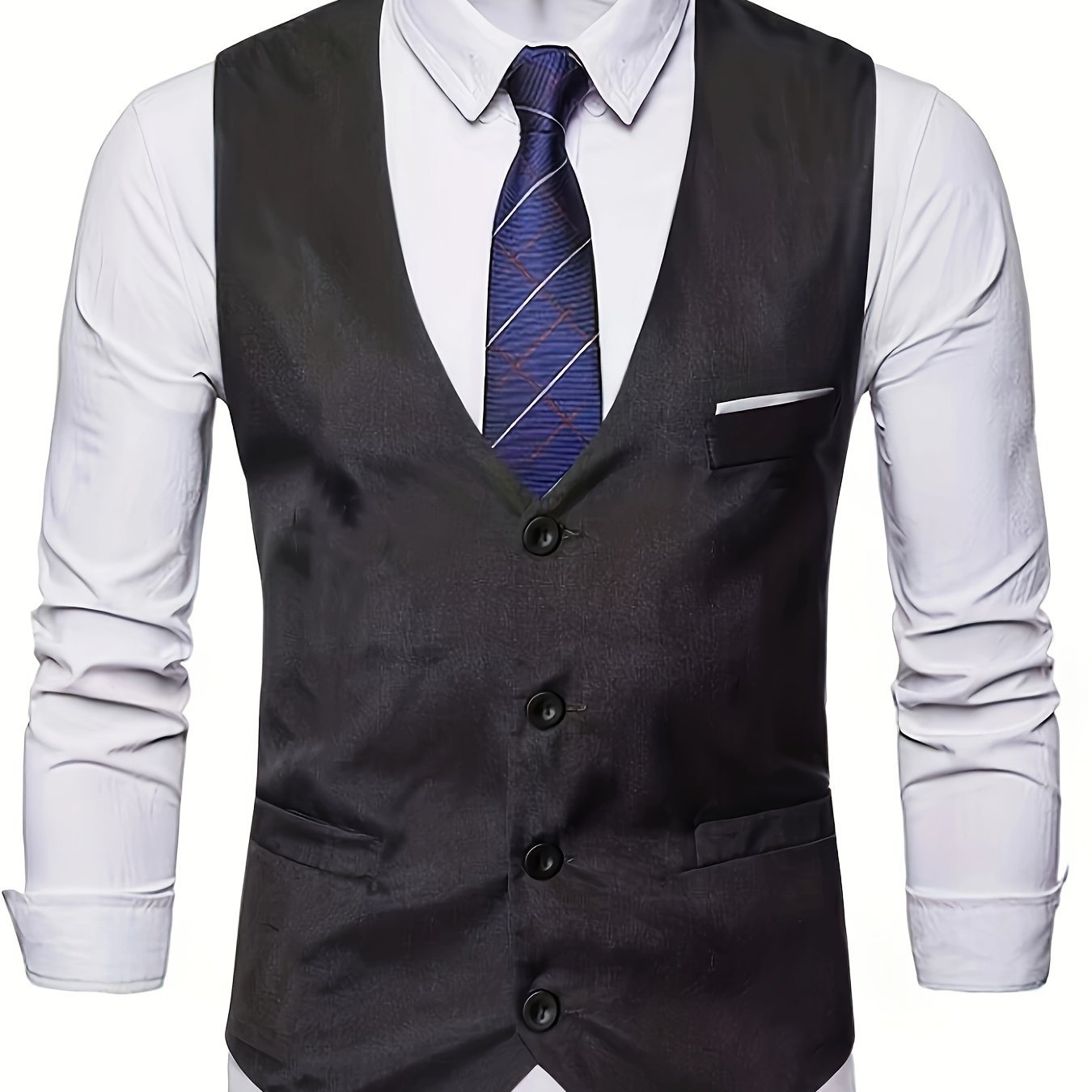 V Neck Smart Suit Vest, Men's Casual Retro Style Solid Color Single Breasted Waistcoat For Wedding Dinner Suit Match - Image 11