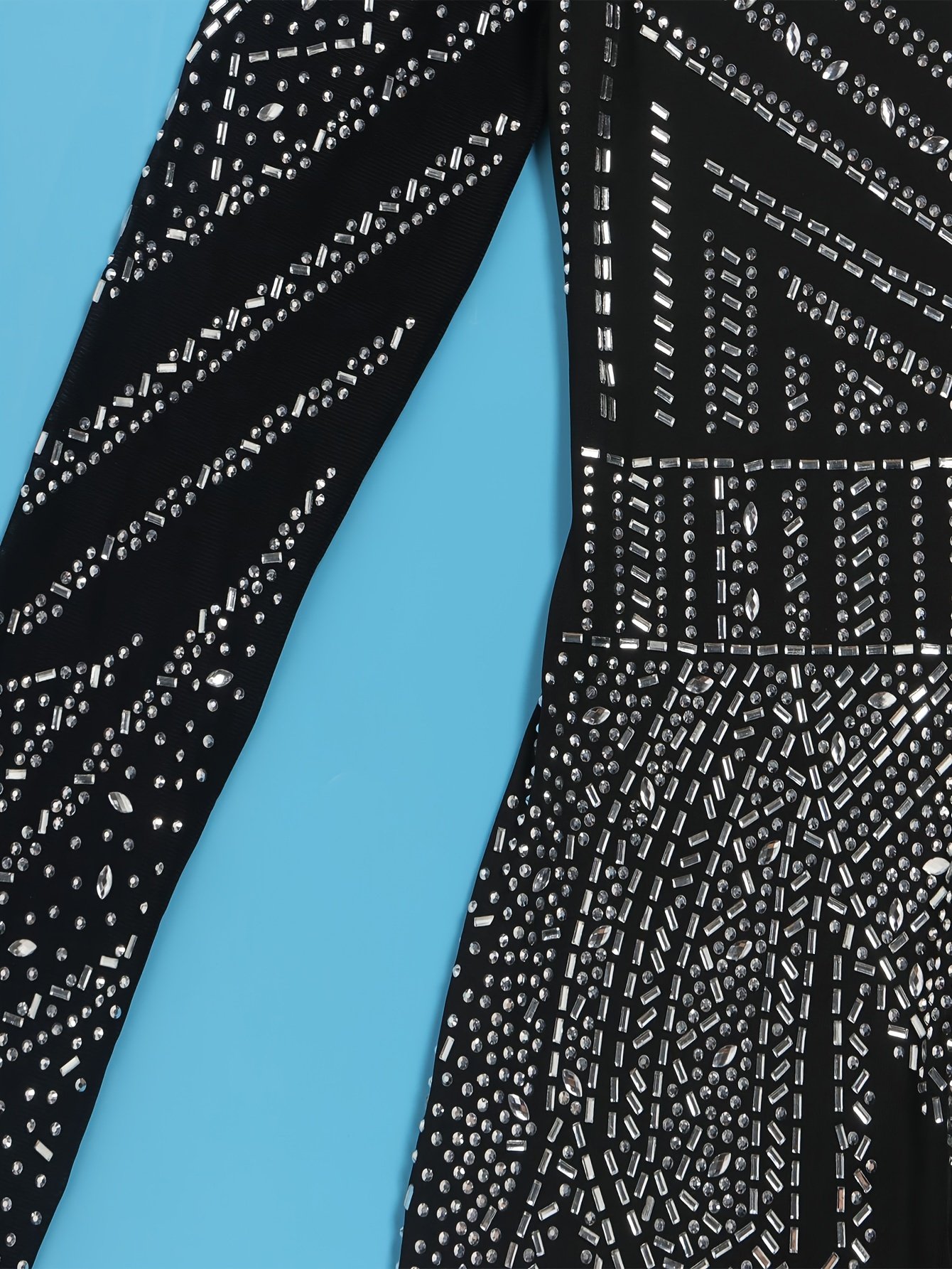 Plus Size Rhinestone Skinny Jumpsuit, Sexy Deep V Neck Long Sleeve Jumpsuit For Party & Club, Women's Plus Size Clothing - Image 10