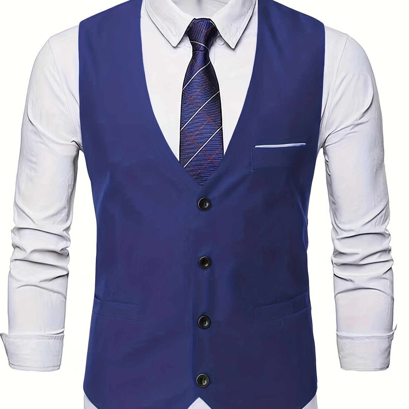 V Neck Smart Suit Vest, Men's Casual Retro Style Solid Color Single Breasted Waistcoat For Wedding Dinner Suit Match - Image 13