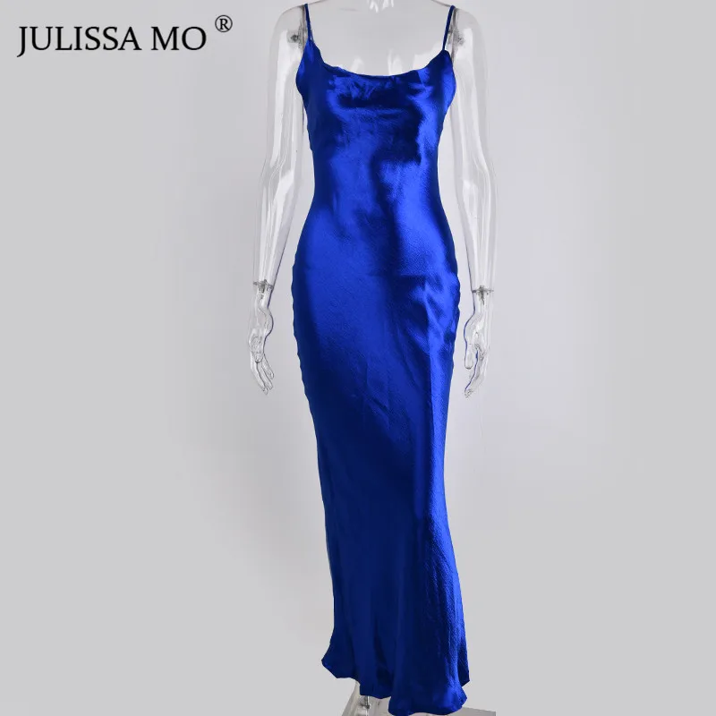 JULISSA MO Sexy Spaghetti Strap Backless Summer Dress Women Satin Lace Up Trumpet Long Dress Elegant Bodycon Party Dresses 2021 - Image 8