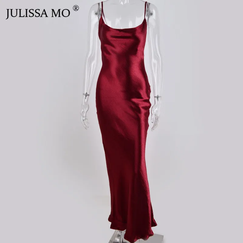 JULISSA MO Sexy Spaghetti Strap Backless Summer Dress Women Satin Lace Up Trumpet Long Dress Elegant Bodycon Party Dresses 2021 - Image 10
