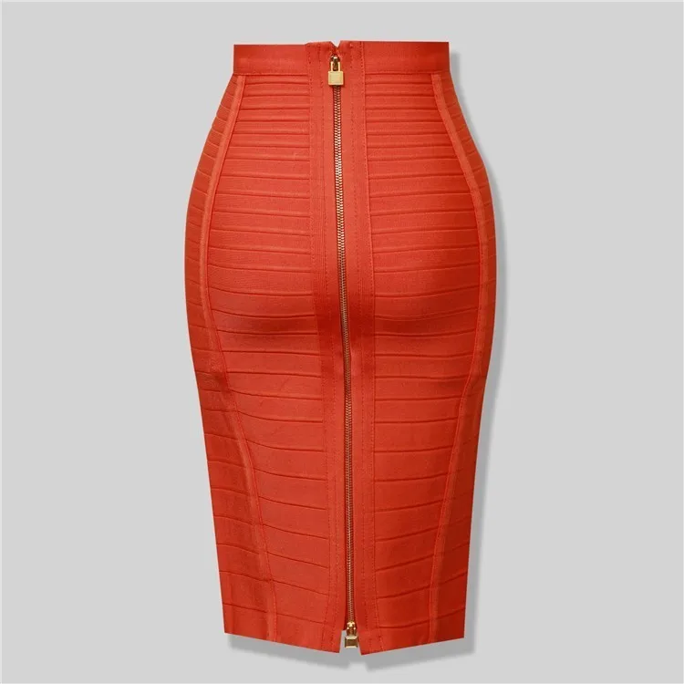 16 Colors Sexy Solid Zipper Orange Blue Black Red Bandage Skirt Women Elastic Bodycon Summer XL XXL Pencil Skirts 58cm - Image 15