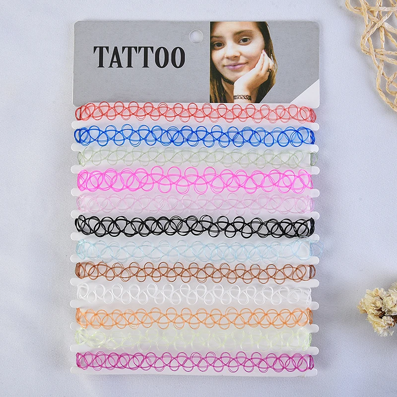 12PCS Hot Sell Vintage Hippy Stretch Tattoo Choker Necklace Elastic Chocker Necklace Fishing Line Tattoo Necklace Elastic - Image 4