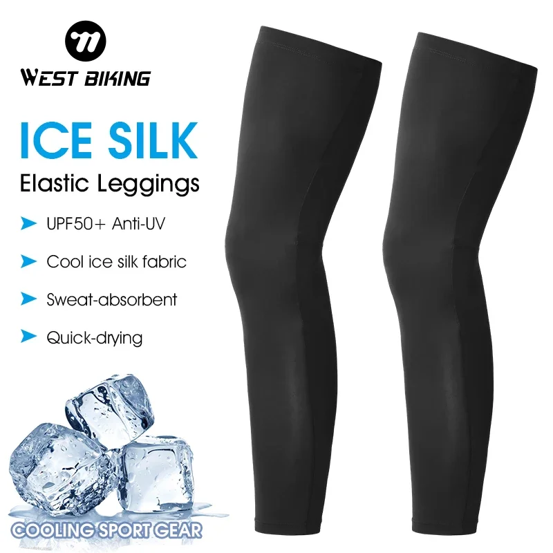 WEST BIKING Summer Running Cycling Legs Sleeve Ice Silk UV Protection Compression Non-Slip Leg Warmer Cooling Sport Gear