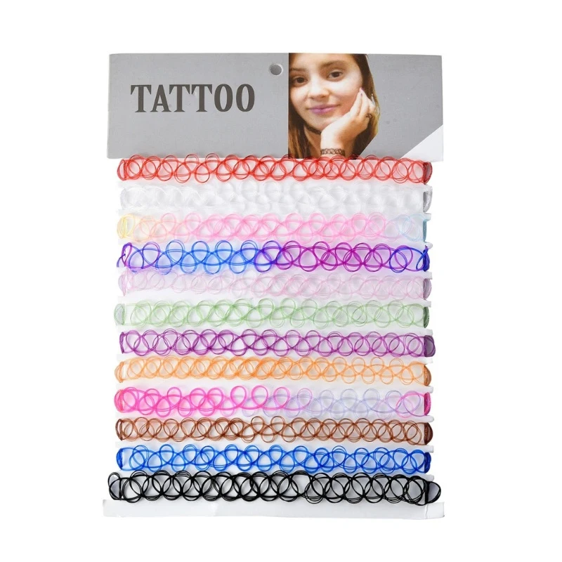 12PCS Hot Sell Vintage Hippy Stretch Tattoo Choker Necklace Elastic Chocker Necklace Fishing Line Tattoo Necklace Elastic - Image 5
