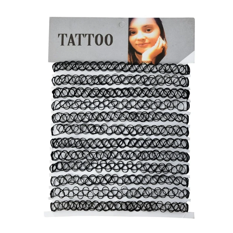 12PCS Hot Sell Vintage Hippy Stretch Tattoo Choker Necklace Elastic Chocker Necklace Fishing Line Tattoo Necklace Elastic - Image 8