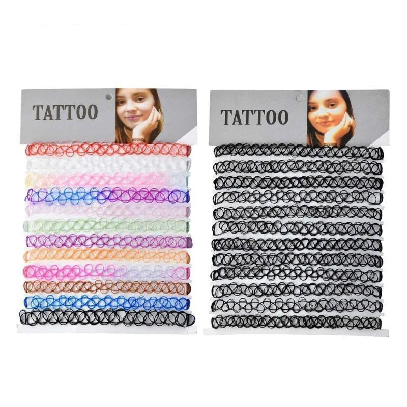 12PCS Hot Sell Vintage Hippy Stretch Tattoo Choker Necklace Elastic Chocker Necklace Fishing Line Tattoo Necklace Elastic - Image 2