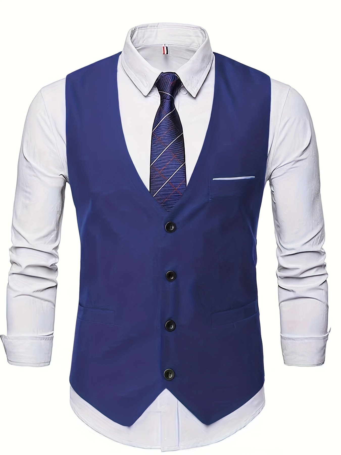 V Neck Smart Suit Vest, Men's Casual Retro Style Solid Color Single Breasted Waistcoat For Wedding Dinner Suit Match - Image 4