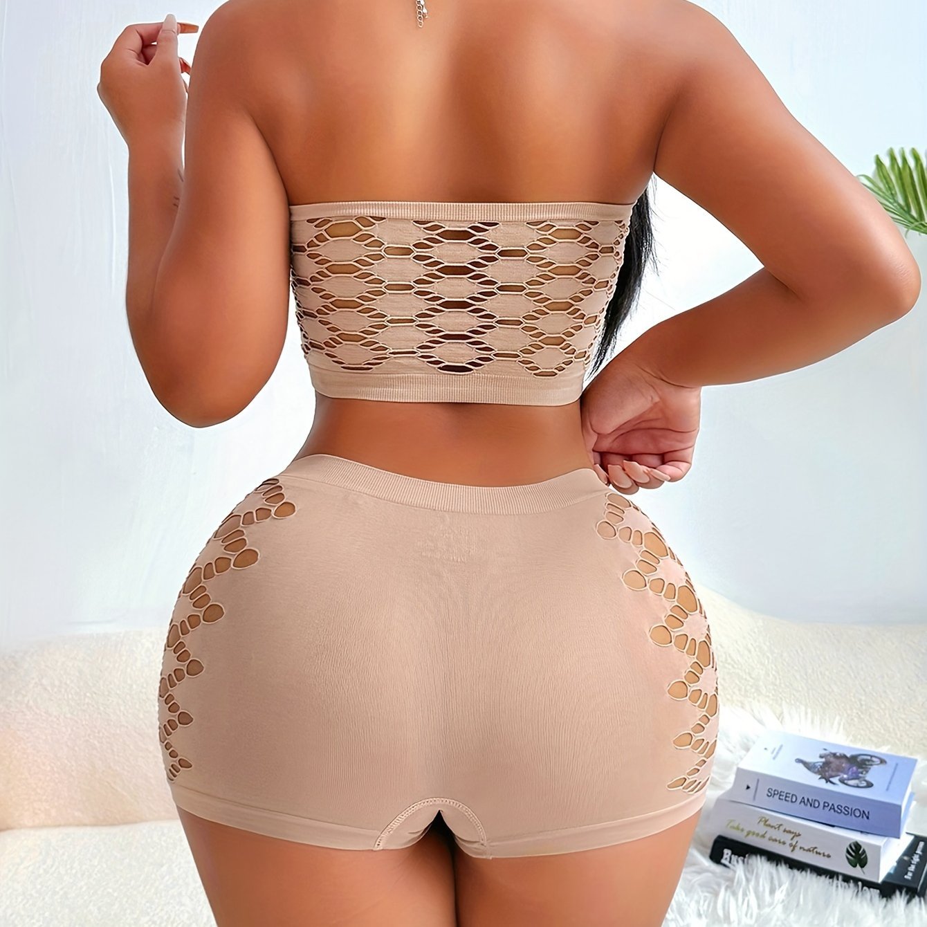 Sexy Lingerie Set, Solid Seamless Hollow Out Strapless Bandeaus & Panties, Women's Lingerie & Underwear - Image 12