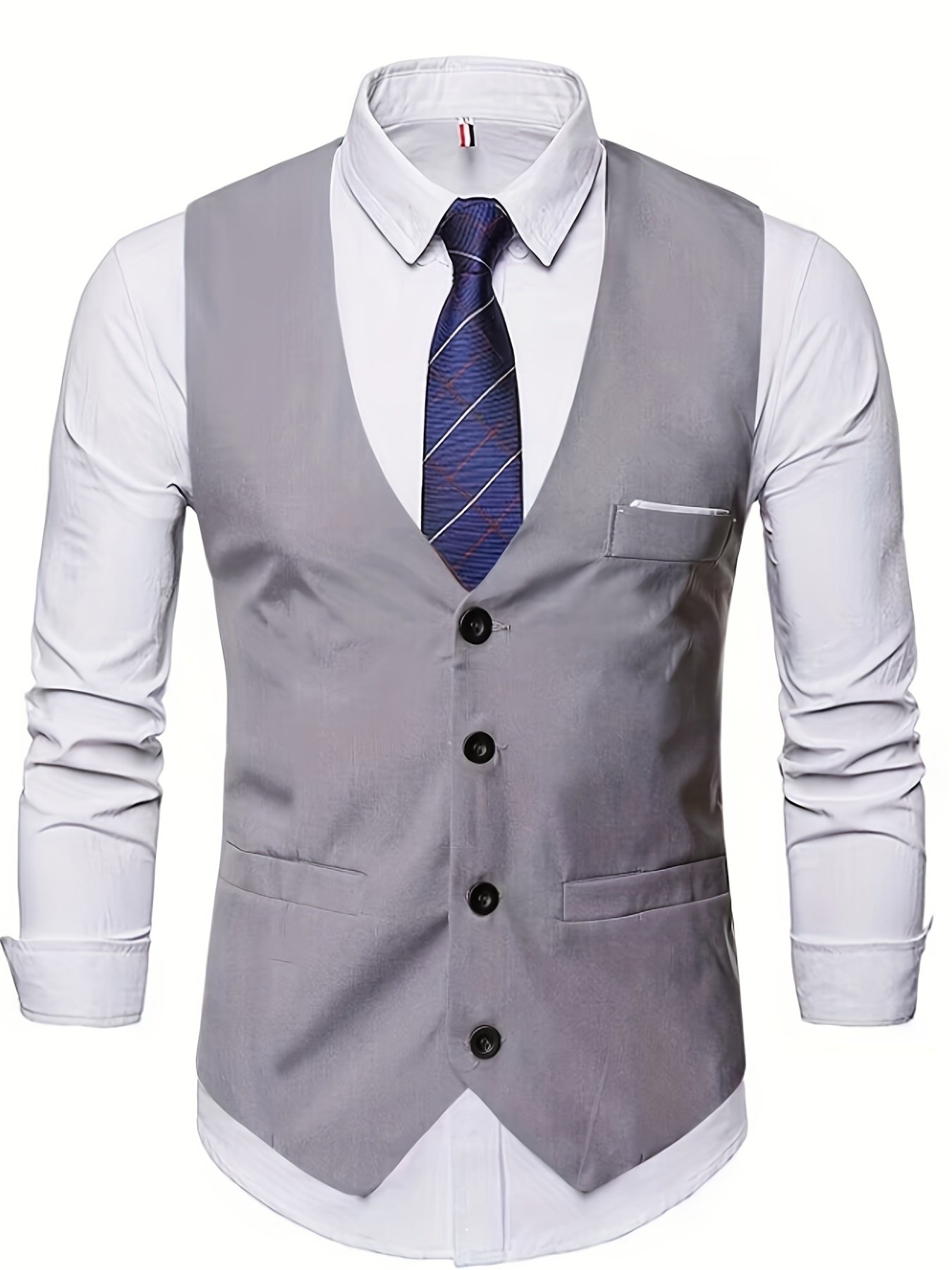 V Neck Smart Suit Vest, Men's Casual Retro Style Solid Color Single Breasted Waistcoat For Wedding Dinner Suit Match